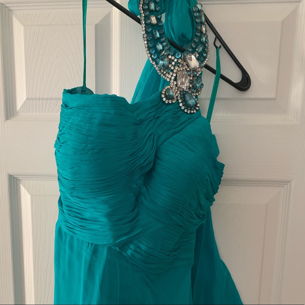 Teal One Shoulder Evening Dress